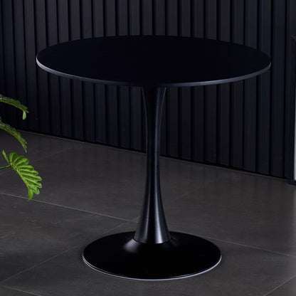 Black Round Table, Modern Dining Table, MDF Top and Steel Base Tulip Round Kitchen Table, Mid Century Coffee Table for Living Room 24 Inch