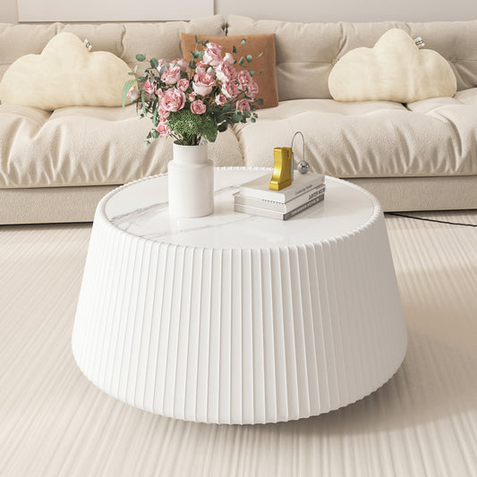 Light Sintered stone Top Cup Shape Leather Coffee modern Sofa Table for Living Room furniture ( Each tabletop has a unique grey pattren)