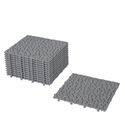 12 x 12 Inch Gray Interlocking Deck Tiles Plastic Waterproof Outdoor All Weather Anti-slip Bathroom Shower Balcony Porch Strong Weight Capacity Upto 440 LBS, Pebble Stone Pattern Pack of 12