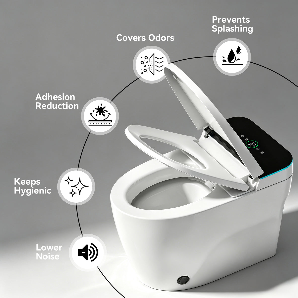 Smart Toilets with Heated Bidet Seat.Portable toilet with bidet built.Intelligent Toilet Auto Open/Close Seat. Bidet toilet with Dryer and Warm Water