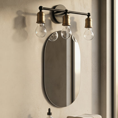 3-Light Black and Gold Industrial Farmhouse Wall Sconce, Metal Vanity Light for Bathroom, Bedroom, Hallway, No Bulbs Included