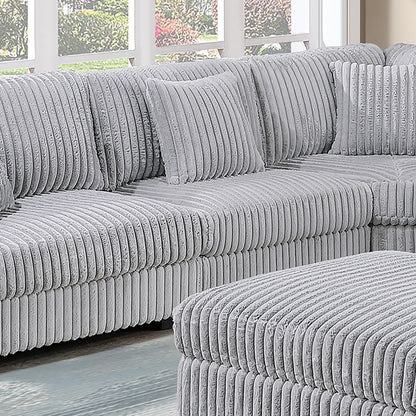 Mink Gray Fur-Like Corduroy Armless Chair Modular 1pc Chair w Pillow Living Room Furniture Contemporary Style