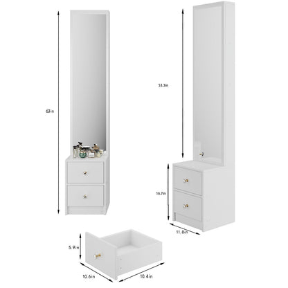 Simple Stylish Dressing Mirror Cabinet, Cosmetic Organizer Cabinet, Jewelry Cabinet, Extra Large Full Body Mirror, Multi Layer High Capacity Storage, 11.8" x 15.7" x 63", EPA, GCC, UL Certificate