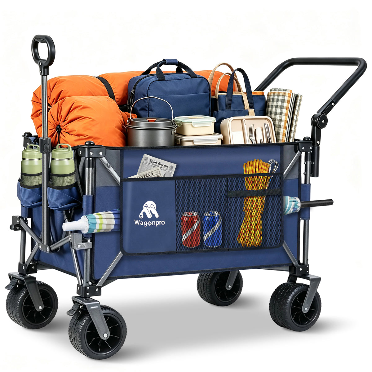 Multi-Functional Push-Pull Folding Wagon Cart with Rotating Handle & 360° All-Terrain Wheels – Heavy-Duty, Adjustable Design, Large Capacity for Transport, Groceries, and Outdoor Use