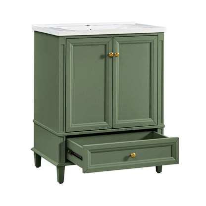 27.8" Modern Bathroom Vanity Set with Reinforced Legs & Painted Surface, Mid-Century Freestanding Bathroom Vanity Sink with Storage, High-end Restroom Vanity Cabinet with Drawer& Hidden Storage Shelvs