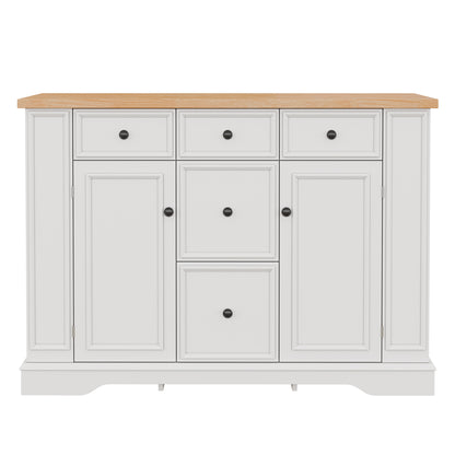 TREXM Sideboard Buffet Cabinet with Storage, Kitchen Console Table with 5 Drawers, 2 Cabinets, Adjustable Shelves, Buffet Server for Dining Room, Living Room, Entryway (White)