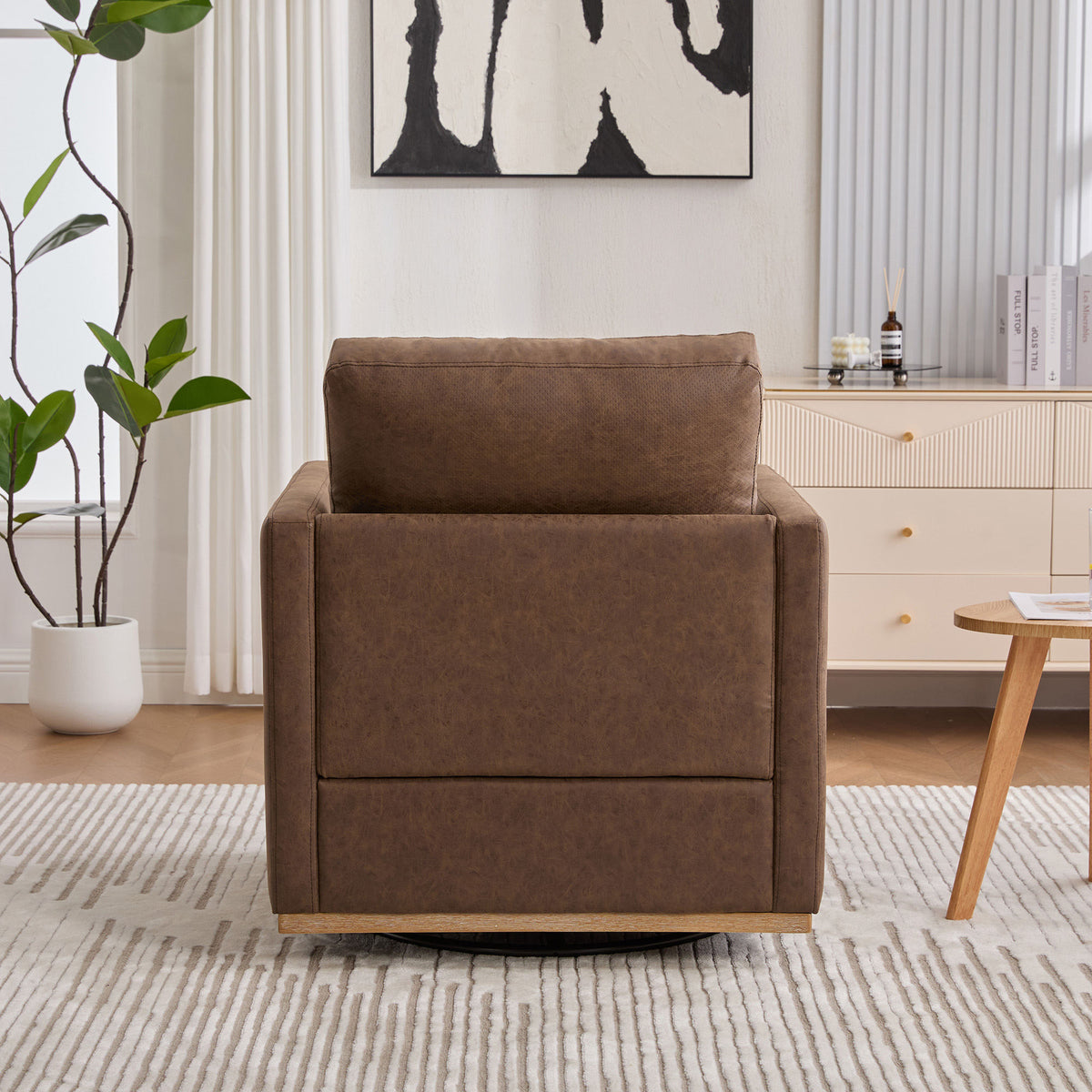 30.5"W Upholstered Square Swivel Accent Chair and Comfy Accent Single Sofa Chair, 360 Degree Club Chair, Lounge Armchair for Living Room Bedroom Apartment Nursery. Coffee PU
