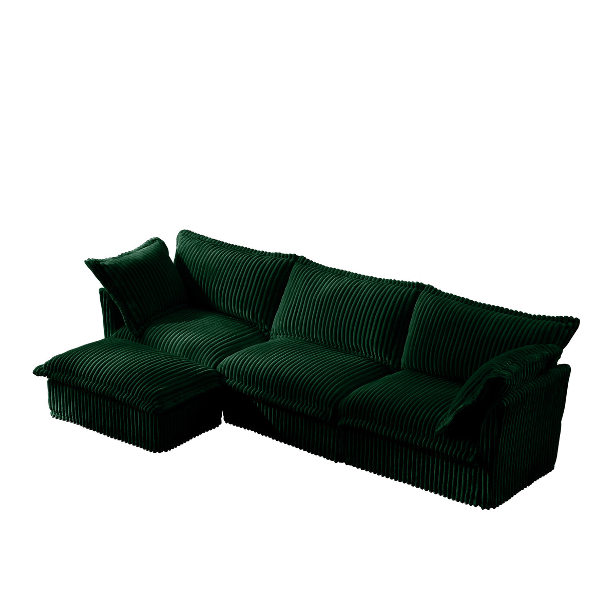 L-Shaped Slipcovered Sectional Sofa Couch, Comfy Deep Seat Cloud Couch with Convertible Ottoman & 2 Big Pillows, Modern Oversized 3 Seater Slipcovered Sofa Set for Living Room Office, Green Corduroy