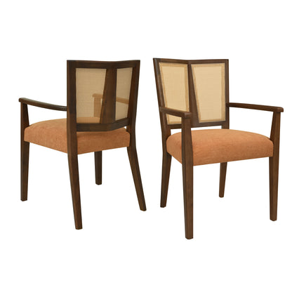 Mid-Century Modern ARM Dining Chair Set of 2 with Rattan Backrest