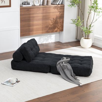 Folding Sofa Bed, Convertible Sleeper Chair with Pillow Foldable Mattress with Back Support, Portable Fold Out Chair Bed Comfy Floor Sofa Lounge for Living Room Bedroom, Black , Single