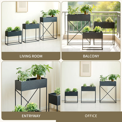 3‑Pack Pre‑Assembled Metal Raised Garden Bed Planter Stand with Non‑Woven Liner, UV‑Resistant Coated Elevated Flower Herb Planter Box, Modern Rectangular Plant Holder for Patio Balcony Backyard Indoor