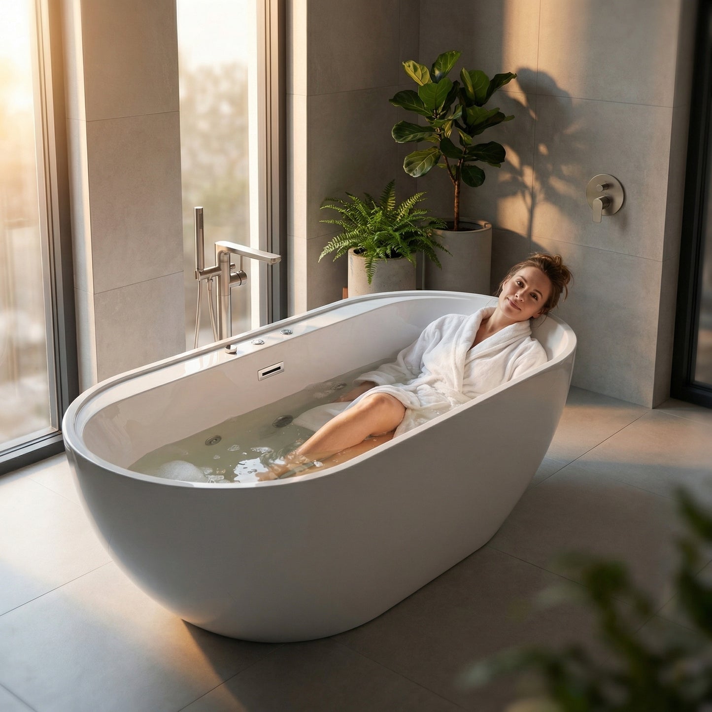 67' Whirlpool and Air Bath  Soaking Combination Tub with Adjustable Speed Air Blower and Air type control switch, White,AC-199B