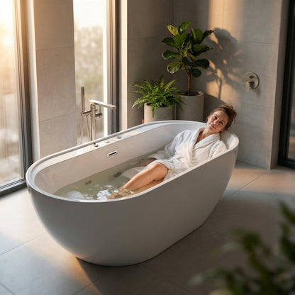 67' Whirlpool and Air Bath  Soaking Combination Tub with Adjustable Speed Air Blower and Air type control switch, White,AC-199B