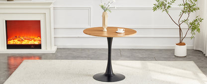 Round Dining Table, 31.5" Circle Tulip Table with Thickened Tabletop & Metal Pedestal, Mid Century Modern Bistro Table for Kitchen, Small Places, Living Room, Cafe (Faux Wood)W2920P405350
