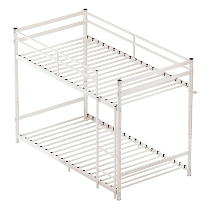 Heavy Duty Metal Twin Over Twin Bunk Bed, Convertible to 2 Separated Twin Beds, Noise-Free Steel Frame with Rubber Anti-Slip Ladder & 11.3' Guardrails, 400/485 LBS Weight Capacity, White