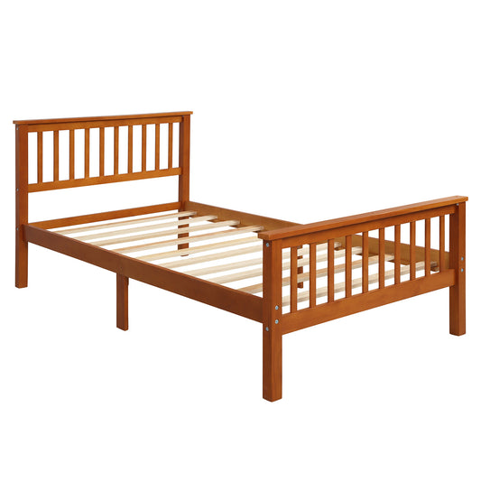 Harper&Bright Designs Wood Platform Bed with Headboard and Footboard, Oak Finish, Solid Pine Wood, 80.2'L X 42.9'W X 36.2'H