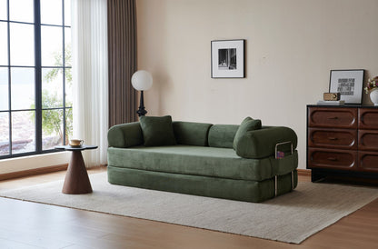 78.8' Compression Sofa,Convertible Floor Sofa Bed-with Pillow Back Support Armrest,Comfy Futon Couch Sleeper Bed,Loveseats Boneless Modular Sectional Sofa,Corduroy fabric,for Living Room,Bedroom,Green