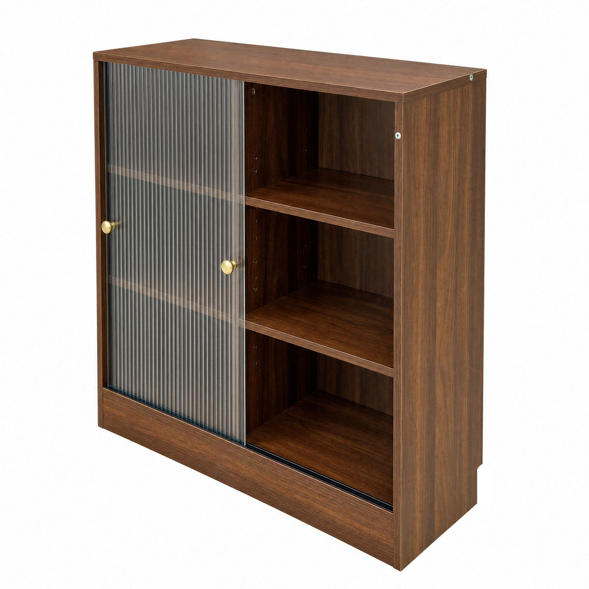 Bookshelf with 2-Door  Glass Cabinet, 3-Tier Open Storage Book Case, Modern Display Storage Cabinet for Living Room, Home Office