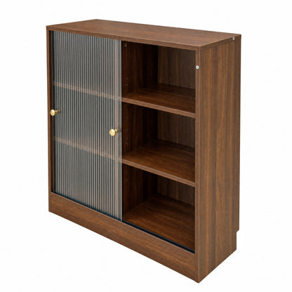 Bookshelf with 2-Door  Glass Cabinet, 3-Tier Open Storage Book Case, Modern Display Storage Cabinet for Living Room, Home Office