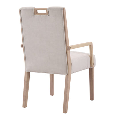 Upholstered Dining Chairs with Armrests, Beige Fabric & Natural Rubber Wood Frame, Set of 2