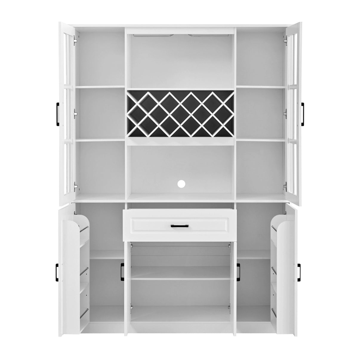 U_Style 74.1" Tall Wine Cabinet with Wine Rack & Glass Holder, 4-Door Storage Cabinet with Drawer & Open Shelves, Multifunctional Kitchen & Bar Cabinet with Door Storage for Kitchen, Dining Room