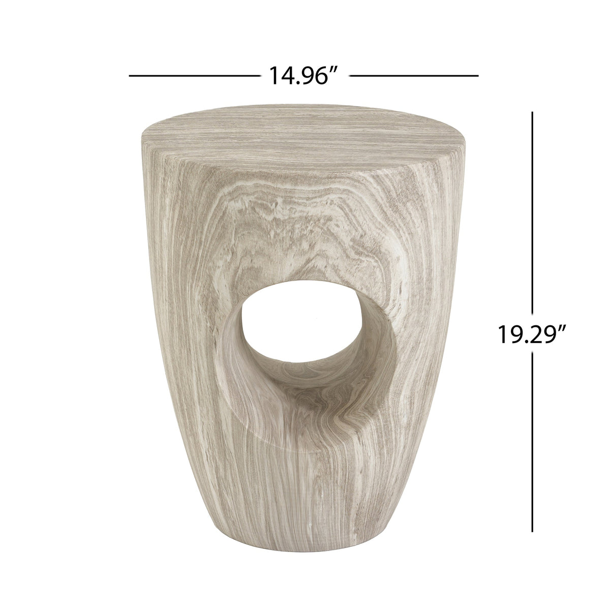 19.29"H Modern Round MgO Side Table with Cutout Accent, Faux Marble Outdoor Garden Stool & Indoor End Table, Weather Resistant Decorative Accent Table, No Assembly Required,Gray Marble