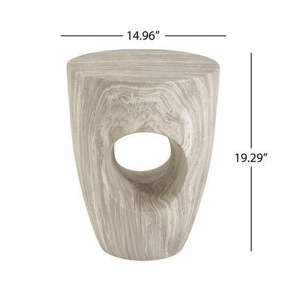 19.29"H Modern Round MgO Side Table with Cutout Accent, Faux Marble Outdoor Garden Stool & Indoor End Table, Weather Resistant Decorative Accent Table, No Assembly Required,Gray Marble