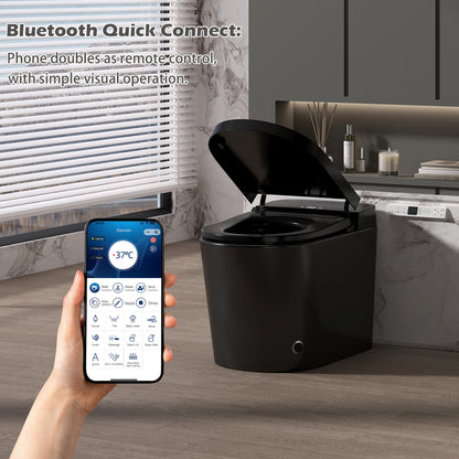 Smart Toilet With Bidet Built-in,Auto Flush, Foot Kick, Hands-Free Adjusted Heated Seat & Warm Air Dyring, Foam Shield Self Cleaning Nozzle,Bidet Toilet 12" Rough-in (Black)