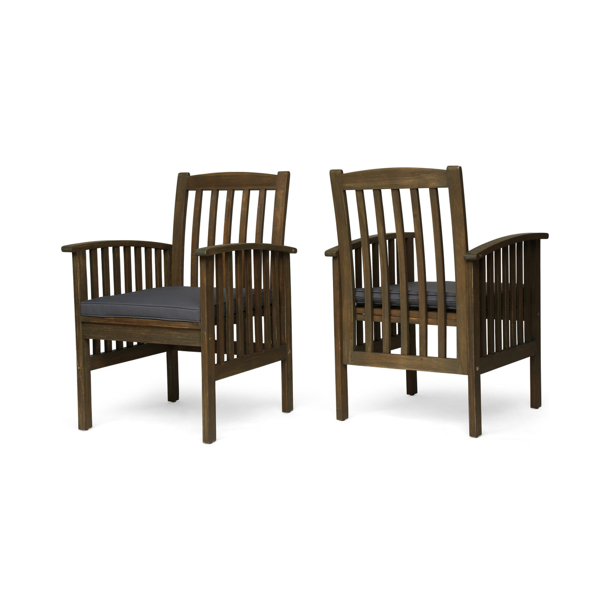 CASA Acacia Dining Chair Set with Cushions, Dark Grey, 2PCS