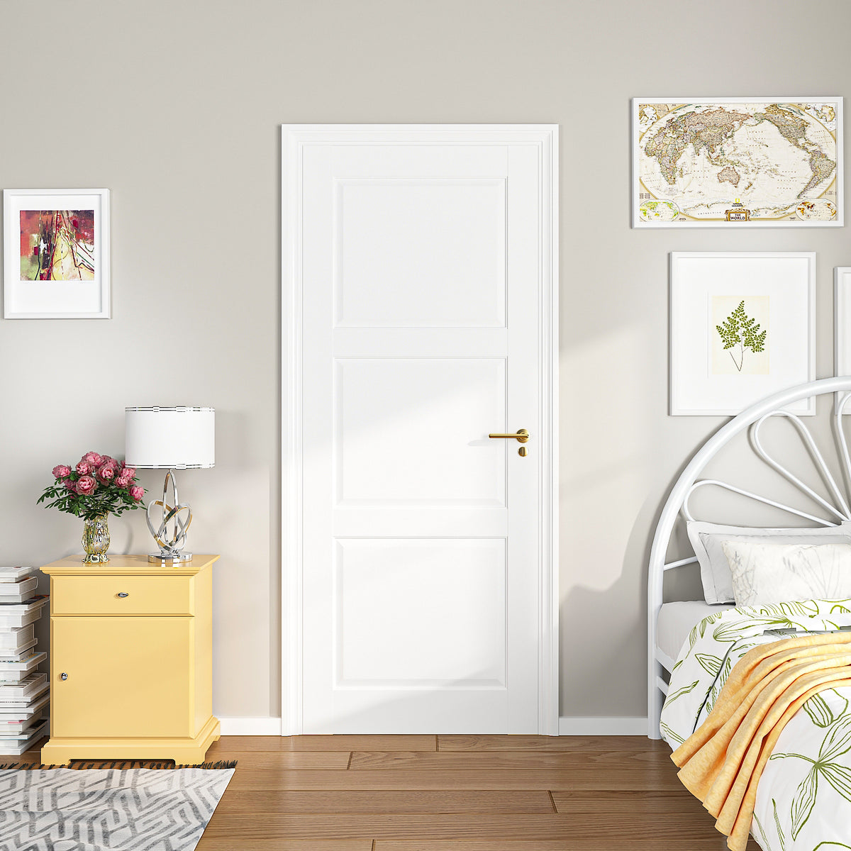 30' X 80'3-Panel Slab Door ,French Interior Door Paintable MDF Door Panel,Pre-Assembled Panel for Closet Pantry Bedroom Livingroom Study Office,White