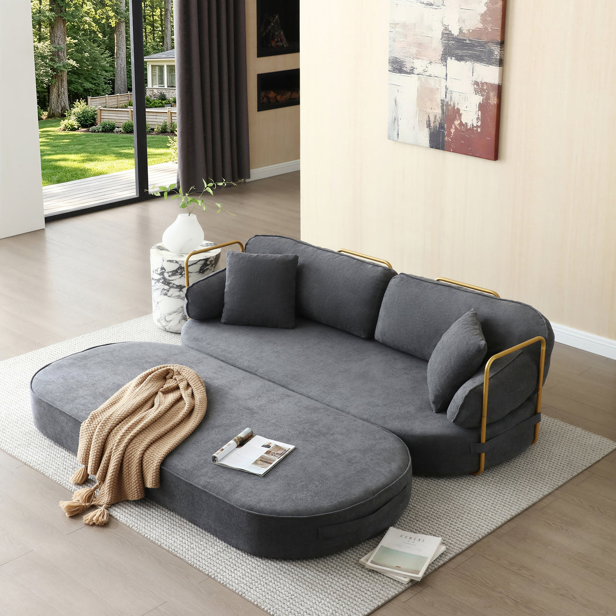 78.3" Queen Sleeper Sofa Bed, No Assembly Convertible Pull Out Futon Couch with Removable Backrest