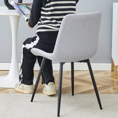 Comfortable Linen-Cotton Dining Chair Set - Four Pieces in Light Gray.Integrated Seat and Backrest, Linen-Cotton Material