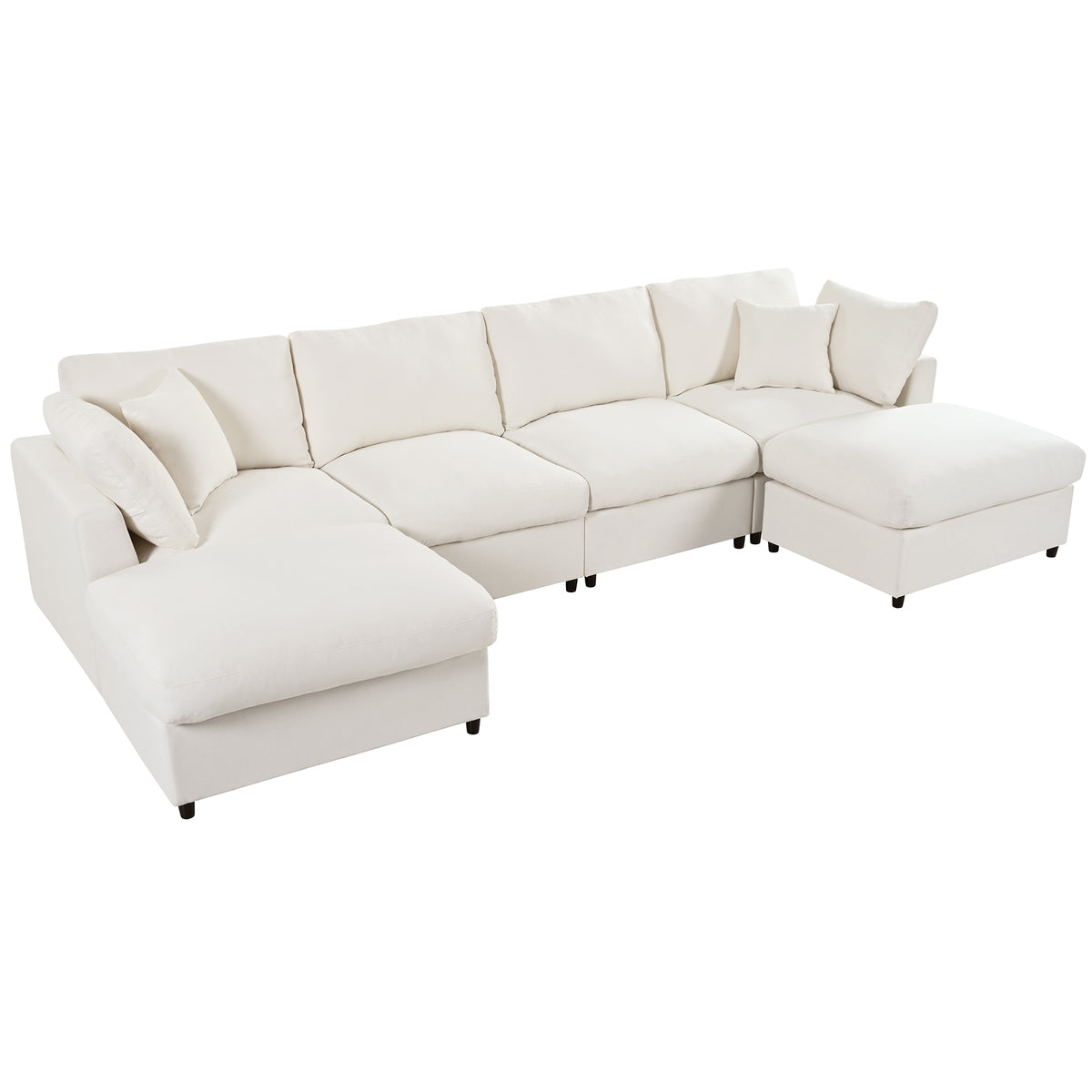 U_STYLE 128" Large U-Shaped Sectional Sofa with 2 Movable Ottomans, Chenille Fabric, Modular Design, Home Theater, Spacious Space