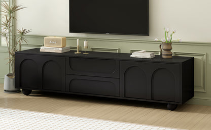 ON-TREND Cream Style TV Stand with Arched Doors & 2 Drawers for TVs up to 75", Minimalist Media Console with Rebound Device – Black
