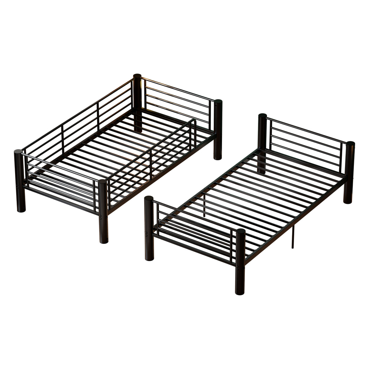 Metal Twin Over Twin Bunk Bed, Convertible into 2 Separate Twin Beds, 13.78" Full-Length Guardrails, Extra-Wide Ladder, Anti-Tip Brackets, Black Bunk Bed Frame for Kids, Teens & Adults