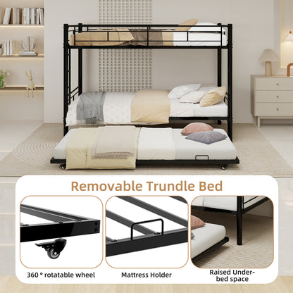 Heavy-duty Sturdy Metal Twin over Twin Bunk Bed with Noise Reduction, Safety Guardrail, No Box Spring Needed, Black