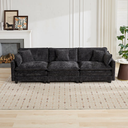 Cloud Sofa 3 Seats (Ottoman is not included), Modern Sectional Couch, Comfy Double Layer Upholstered Seat Cushion – Black