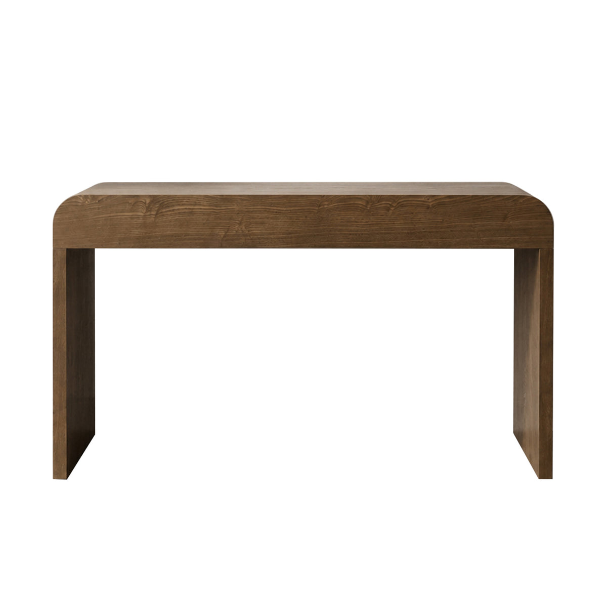 Dark Brown Curved Design 3-Drawer Long Console Table,  Entryway Sofa Table with Gold Pull Handles, Storage Accent Table for Living Room Hallway Foyer