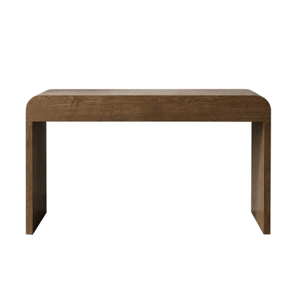 Dark Brown Curved Design 3-Drawer Long Console Table,  Entryway Sofa Table with Gold Pull Handles, Storage Accent Table for Living Room Hallway Foyer