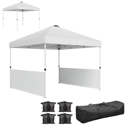 Outsunny 10' x 10' Pop Up Canopy Tent with 2 Half Sidewalls, UV50+ Height Adjustable Instant Sun Shelter with Wheeled Carry Bag, White