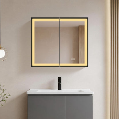 30*26 inch Black Metal Framed Wall mount LED Bathroom Medicine Cabinet with Mirror