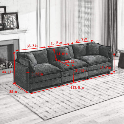 Cloud Sofa 3 Seats (Ottoman is not included), Modern Sectional Couch, Comfy Double Layer Upholstered Seat Cushion – Blue