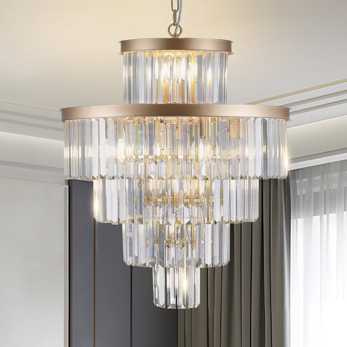 Golden Luxury Crystal Chandelier Modern Chandeliers Lights Fixture Hanging Pendant Light Fixture for Dining Room Bedroom Living Room Dia