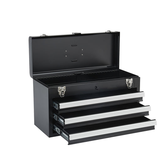 Tool Box 20.5-inch Portable Metal Tool Box with 3 Drawers Tool Organizer Black