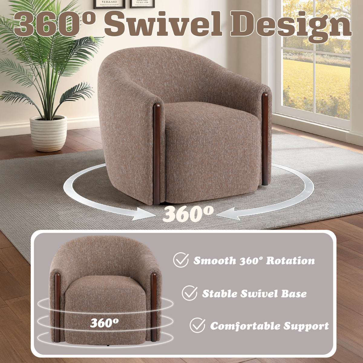 Ballona Brown Chenille Accent Chair w/Swivel
