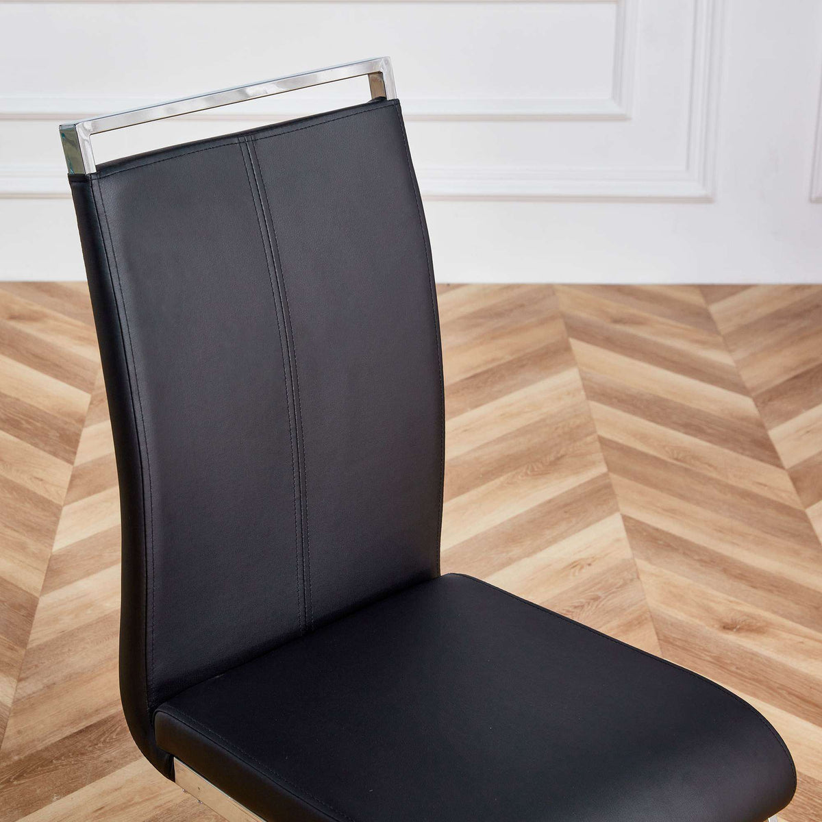 Modern Dining Chairs,PU Faux Leather High Back Upholstered Side Chair with C-shaped Tube Chrome Metal Legs for Dining Room Kitchen Vanity Patio Club Guest Office Chair (Set of 4)(Black+PU Leather)1162