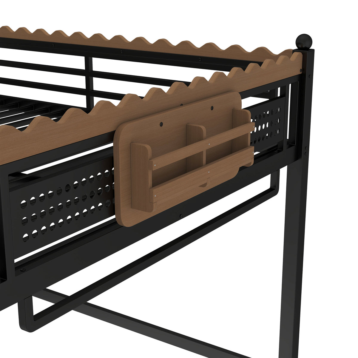 Queen Size Loft Bed with Ladders, Metal Loft Bed with Storage Shelves and bookshelf, No Box Spring Needed and Chic Design, Black