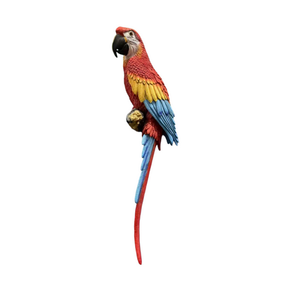 Hanging Scarlet Macaw Parrot Statue, 38'' Lifelike Hand-Painted Resin Bird Figurine Weatherproof Outdoor Tropical Sculpture for Porch, Balcony, Tree & Patio Garden Yard Decor, Cute Animal Ornament Gi