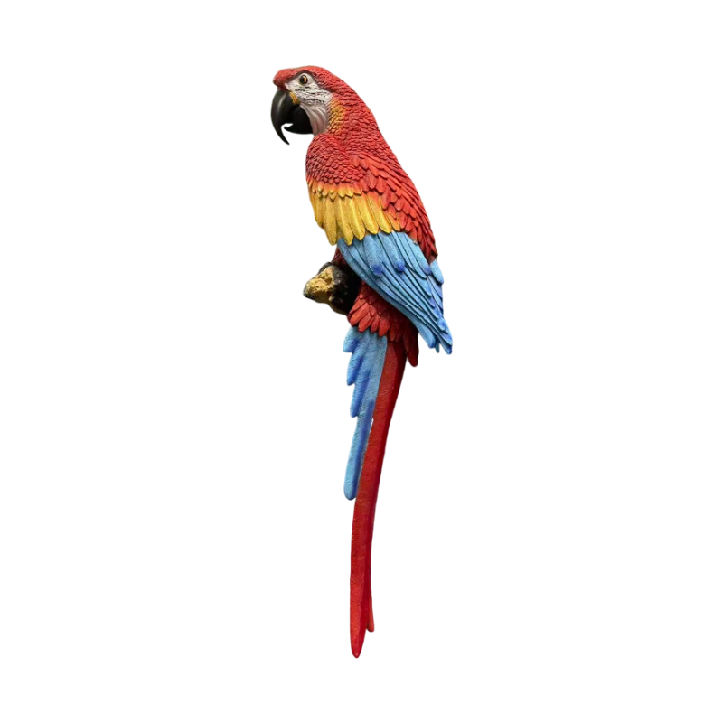 Hanging Scarlet Macaw Parrot Statue, 38'' Lifelike Hand-Painted Resin Bird Figurine Weatherproof Outdoor Tropical Sculpture for Porch, Balcony, Tree & Patio Garden Yard Decor, Cute Animal Ornament Gi