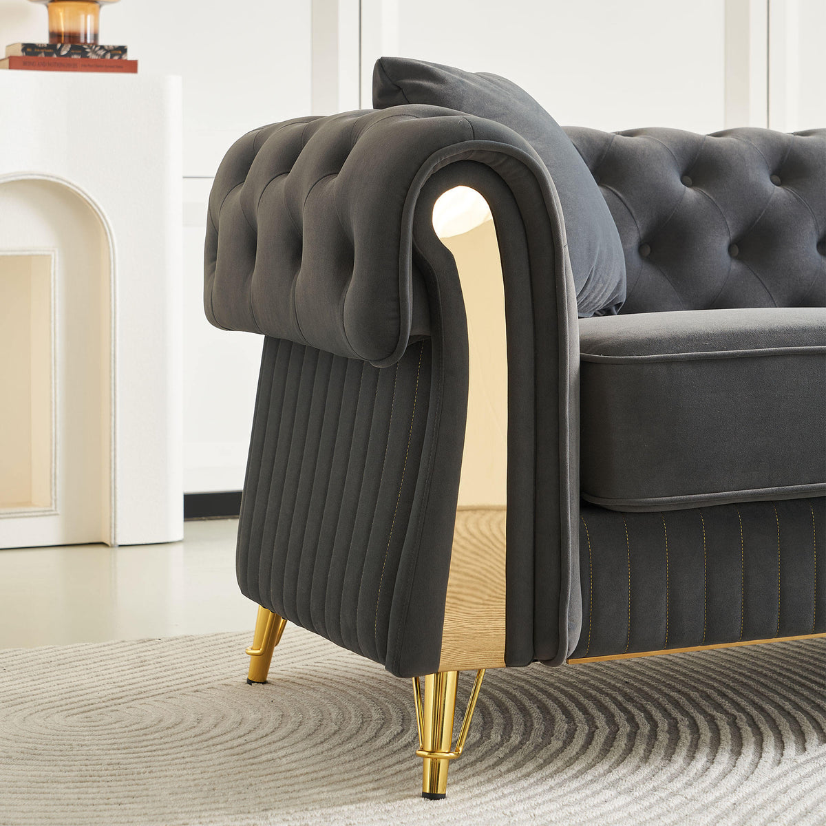 Chesterfield Modern Tufted Velvet Living Room Sofa, 84.25''W Couch,Dark Grey
